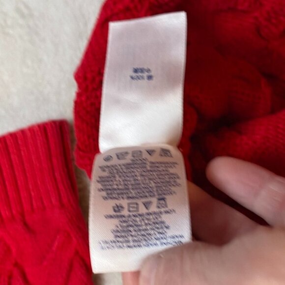Lands End Womens Cable Knit Sweater Large Red Long Sleeve 100% Cotton - Picture 7 of 9